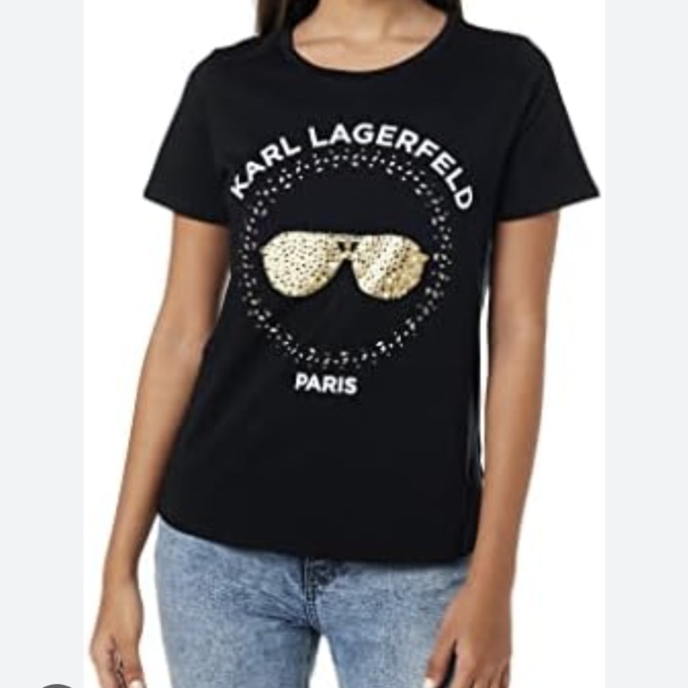 Karl Lagerfeld Black T-Shirt with Gold Graphic